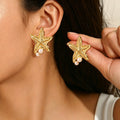 Starfish Stud Earrings with Pearl Inlay