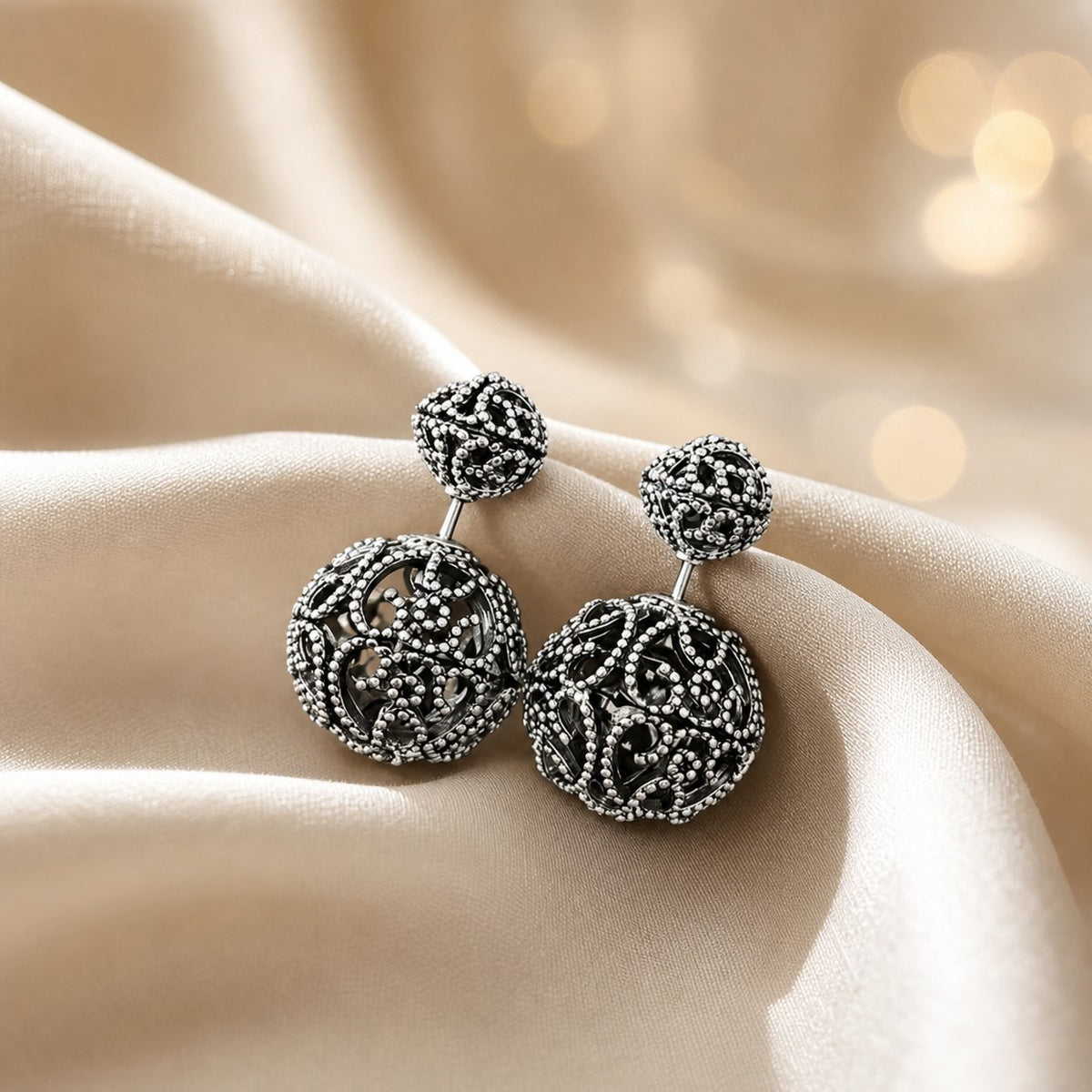 Hollow-out Large and Small Ball Double-sided Stud Earrings