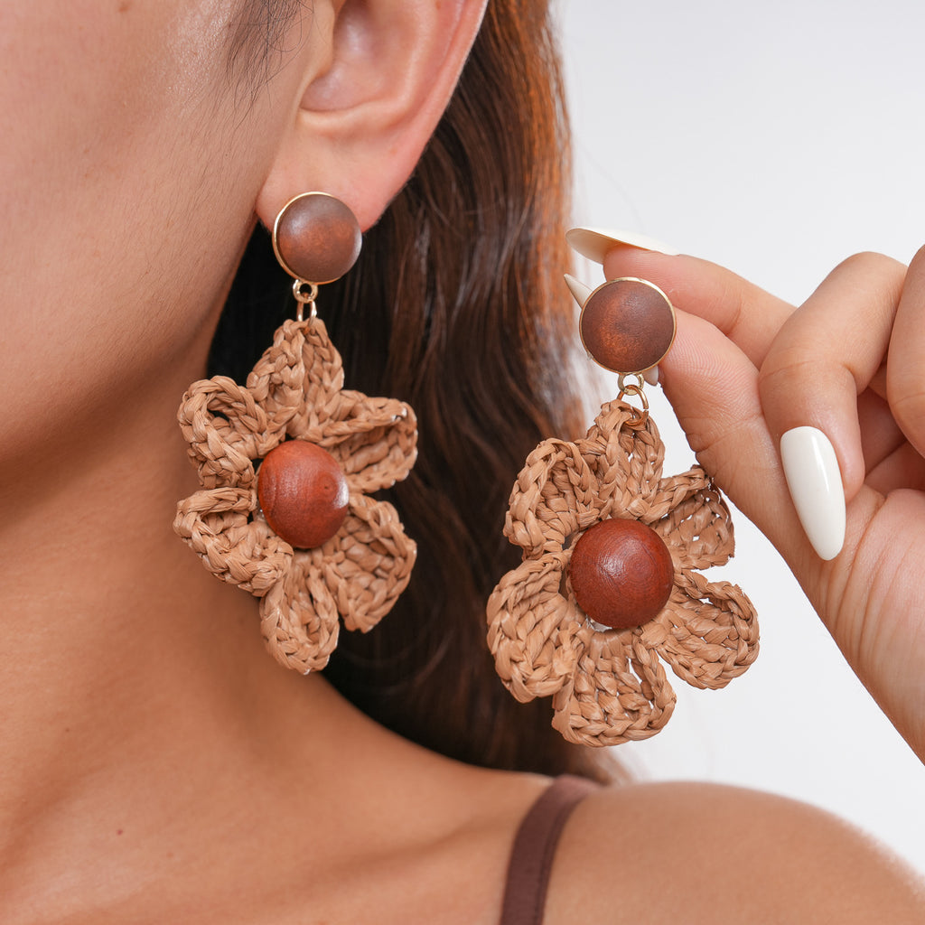 Vintage Raffia Flower Woven Earrings