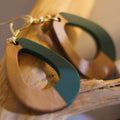Bohemian Retro Oval Hollow Wood Resin Splice Dangle Earrings