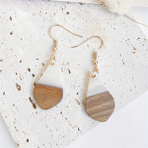 Bohemian Retro Solid Wood Cream Resin Drop Earrings