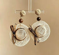 Leather Bow Woven Straw Hat Earrings
