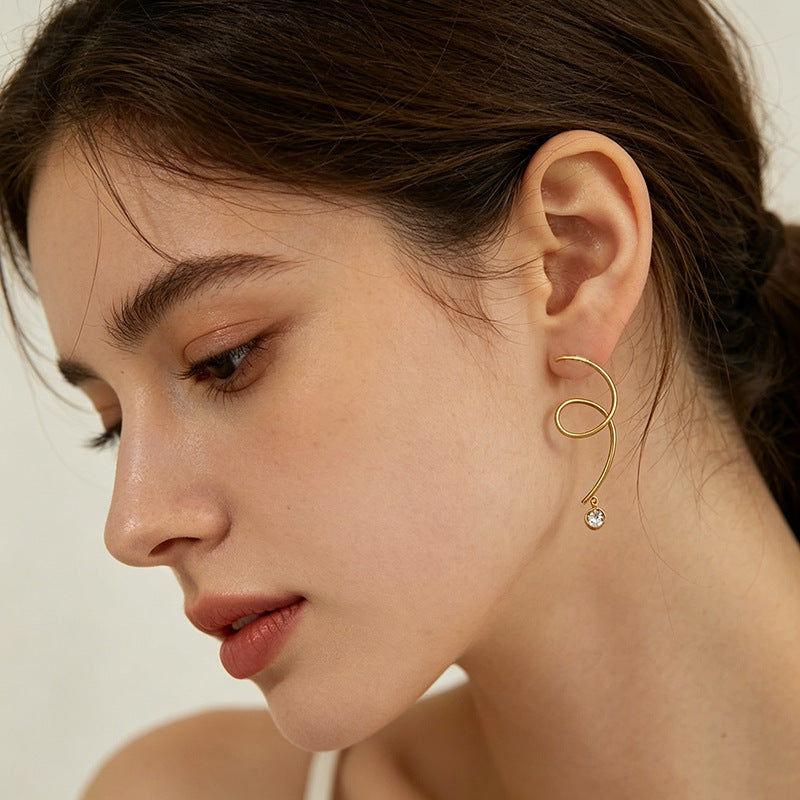 Asymmetrical Zircon-studded Earrings