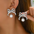 Bowknot Earrings with Inlaid Pearl