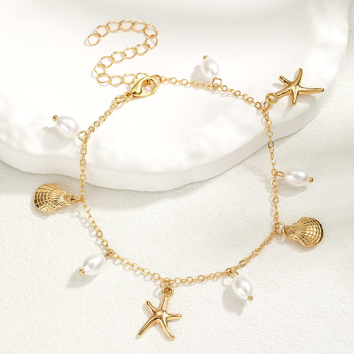 Adjustable Starfish Pendant Anklet with Pearls