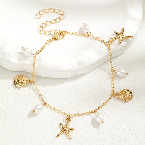 Adjustable Starfish Pendant Anklet with Pearls