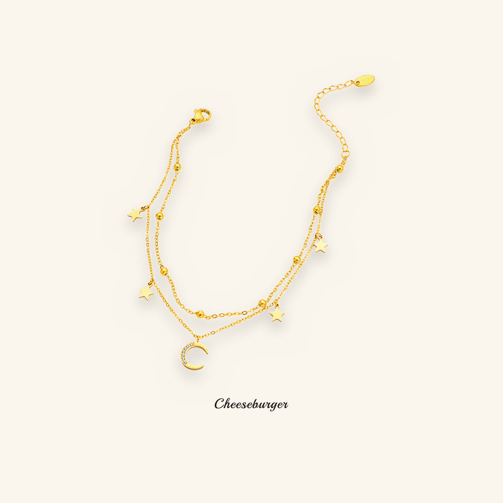 Double-layer Star and Moon Anklet with Zircon Inlay