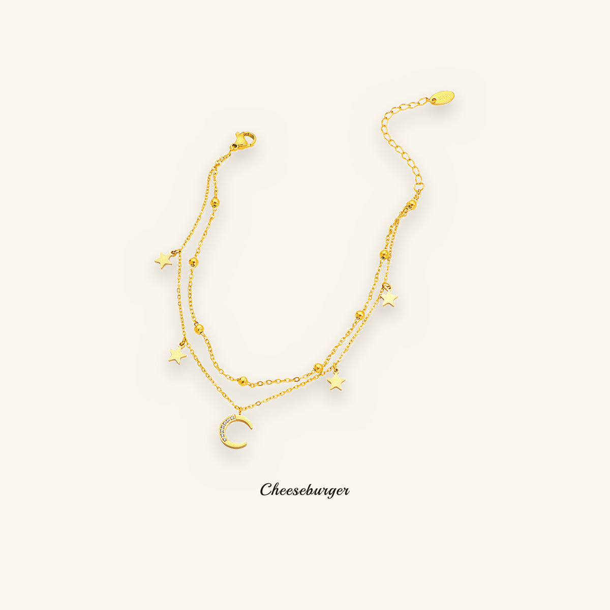 Double-layer Star and Moon Anklet with Zircon Inlay