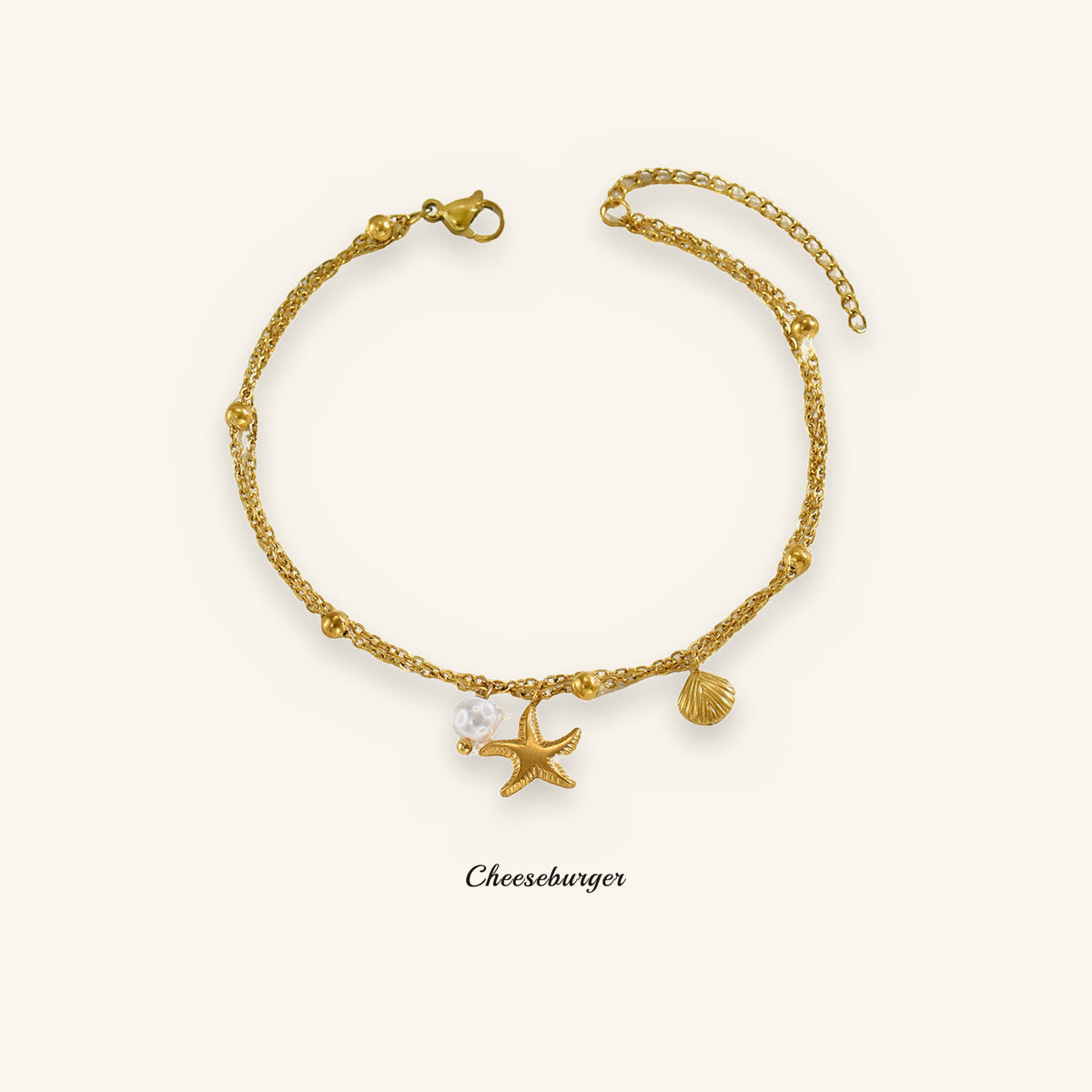 Double-layer Geometric Shell Star Anklet with Pearl