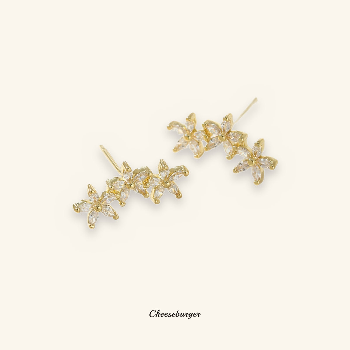 Flower Earrings with Zircon Inlay