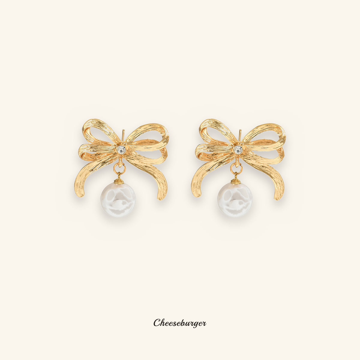 Bowknot Earrings with Inlaid Pearl