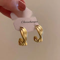 French Vintage Matte Gold C Hoop Earrings