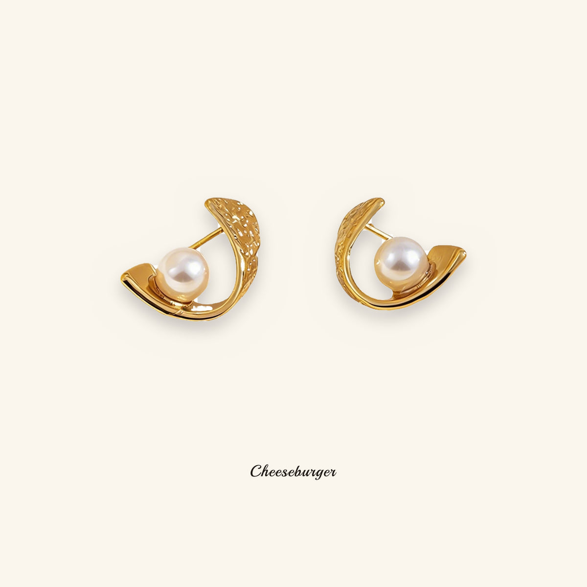 Geometric Stud Earrings with Pearl Inlay
