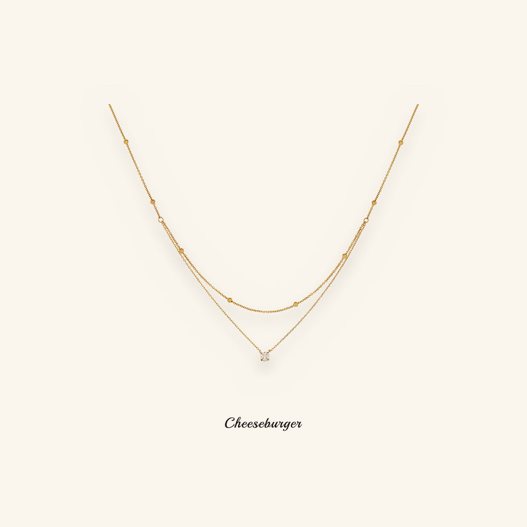 Double-layer Necklace with Gold Beads and Zircon