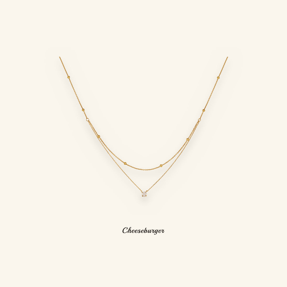 Double-layer Necklace with Gold Beads and Zircon