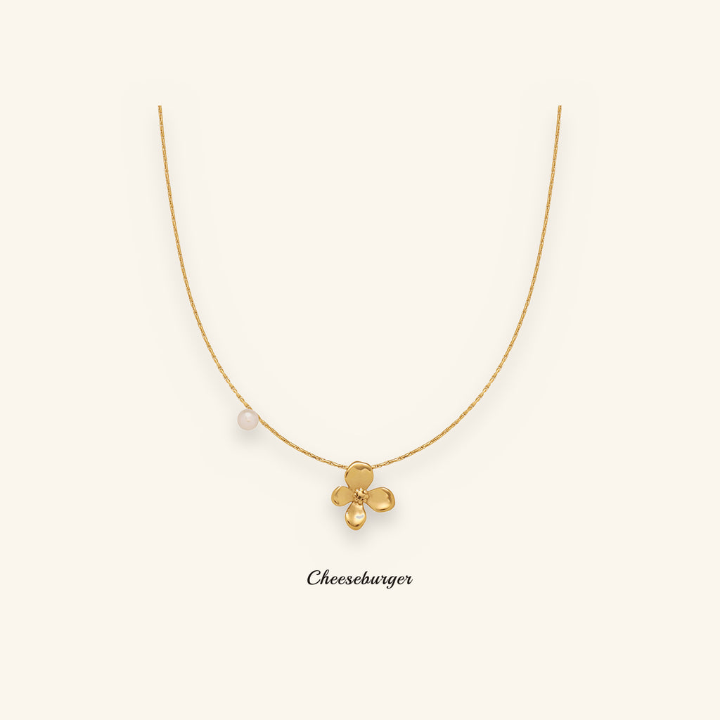 Small Osmanthus Flower Gold Wire Clavicle Chain Necklace with Pearl