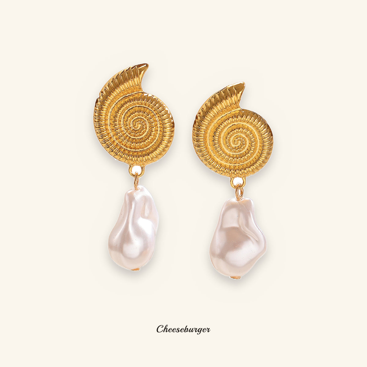 Snail and Starfish Pearl Dangle Earrings