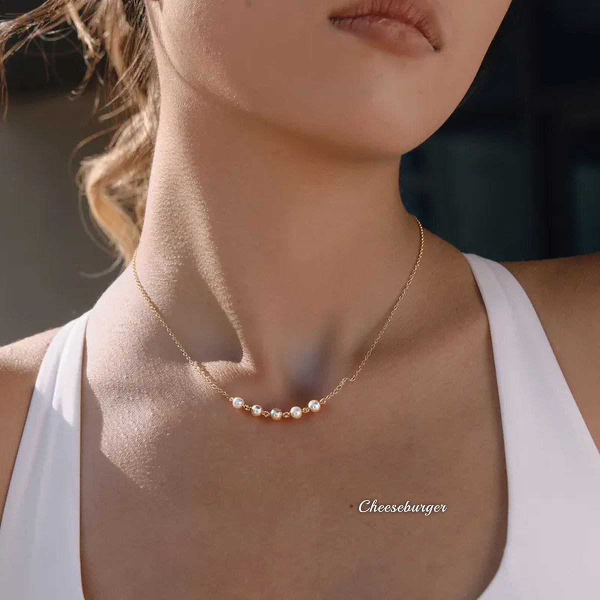 Gold-plated Round Beaded Pearl Necklace