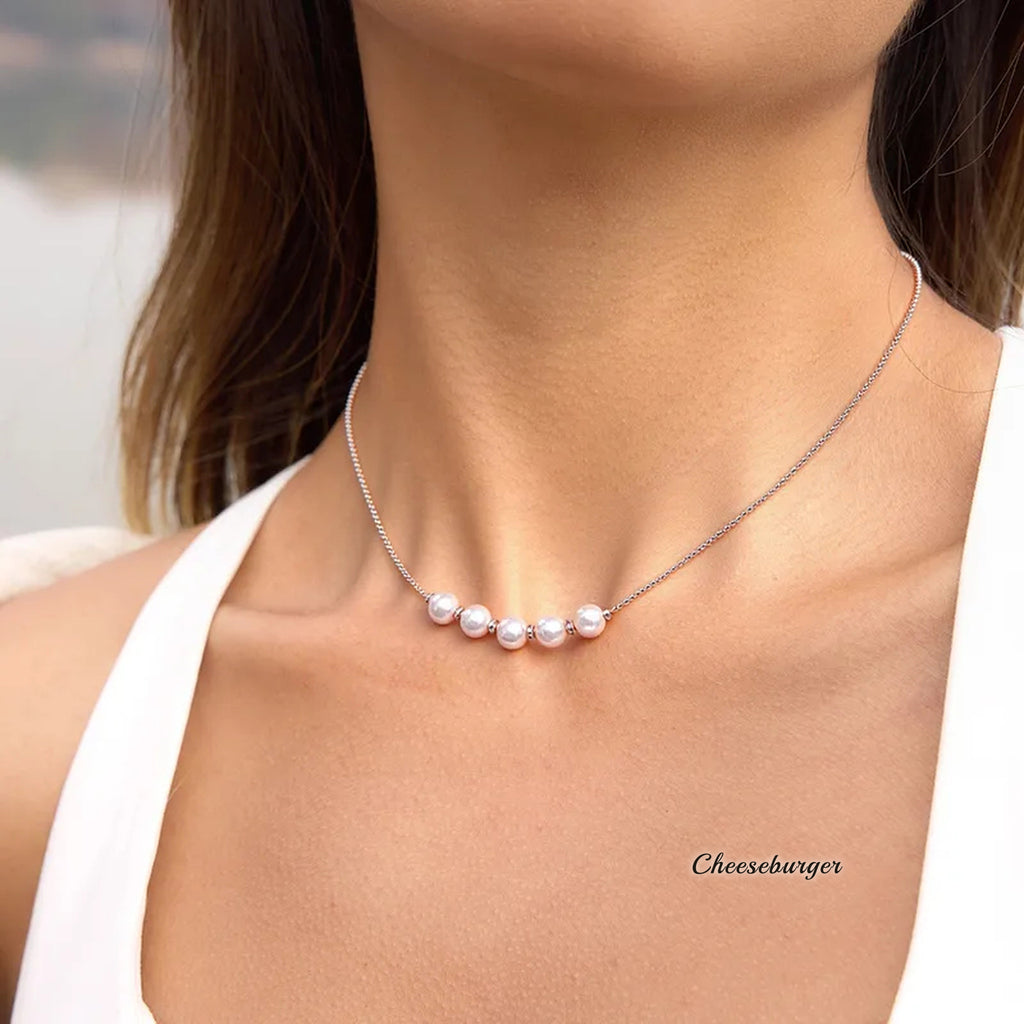 Gold-plated Round Beaded Pearl Necklace