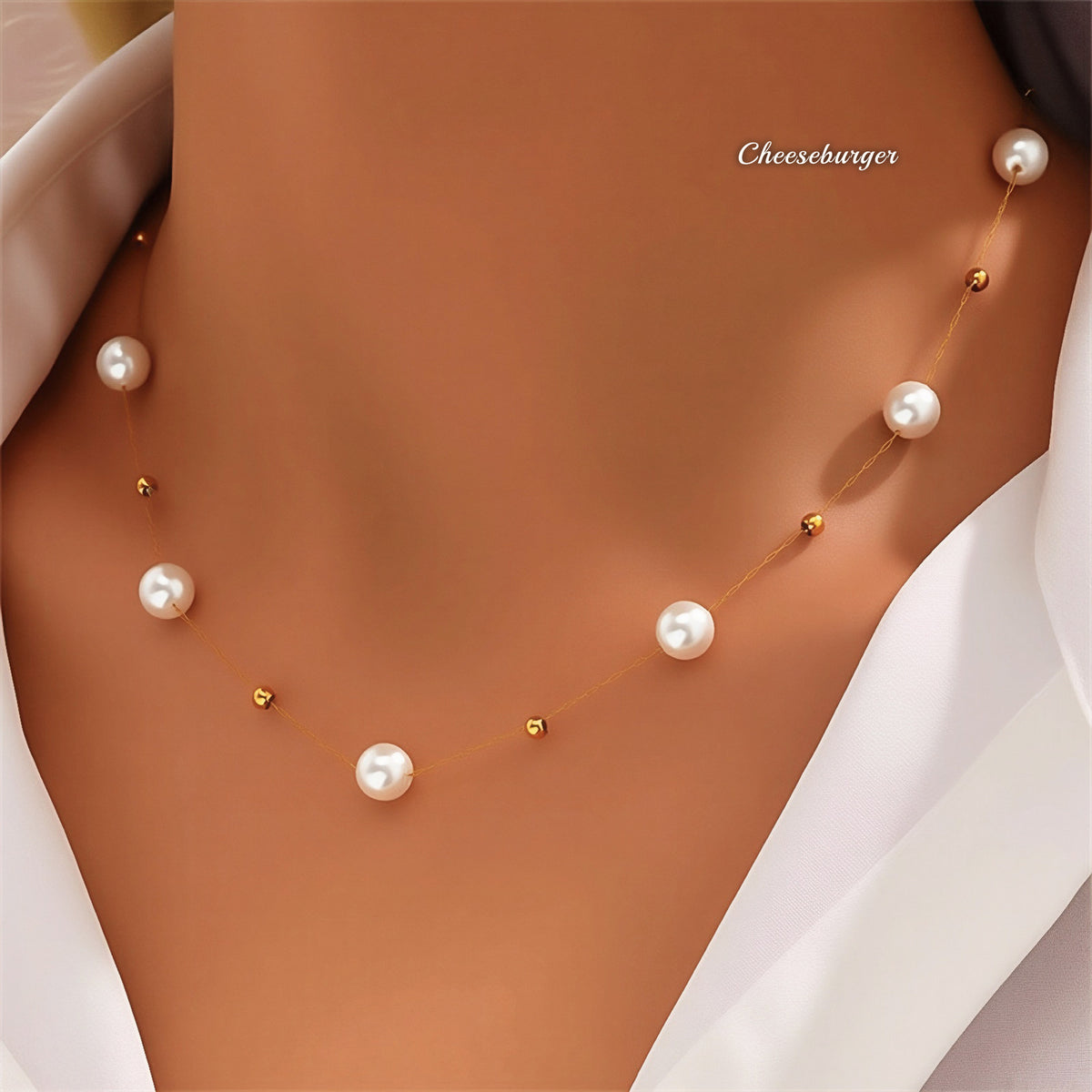 Simple Thin Chain Clavicle Chain With Metal Beads and Pearls