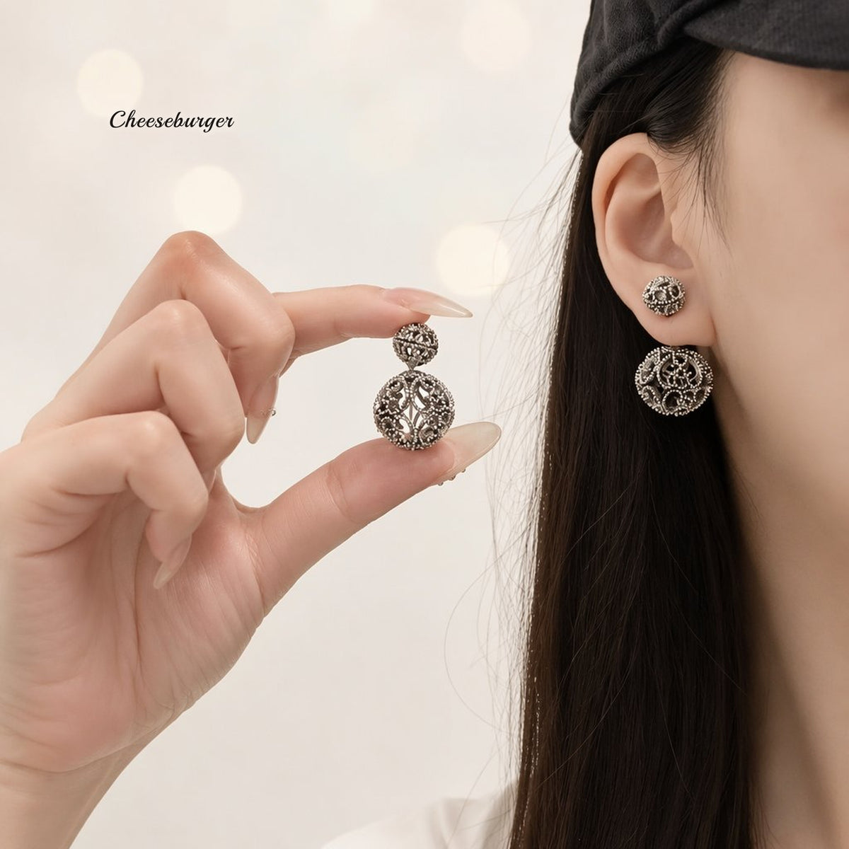 Hollow-out Large and Small Ball Double-sided Stud Earrings