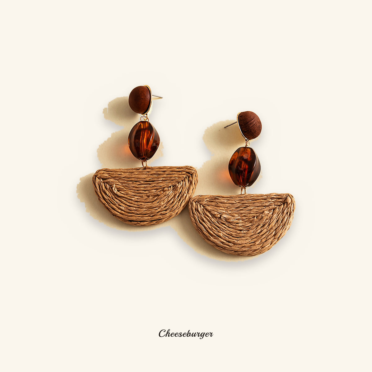 Vintage Wooden Acrylic Raffia Earrings