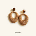 Vintage Resin and Wood Raffia Woven Edging Round Earrings