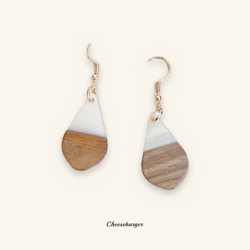 Bohemian Retro Solid Wood Cream Resin Drop Earrings