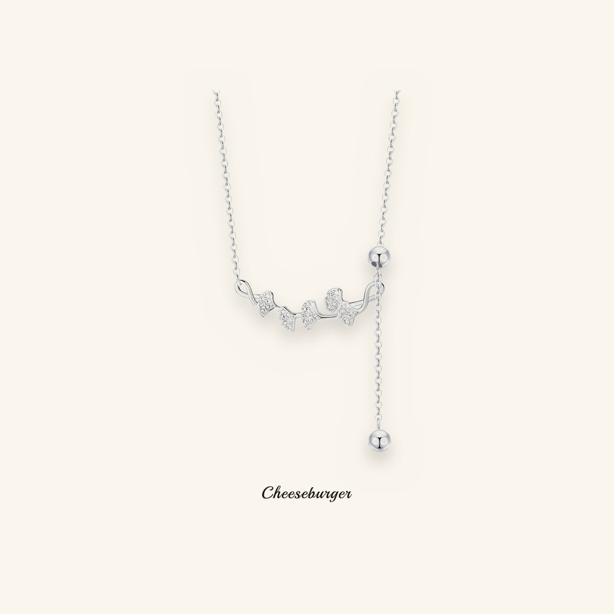 Silver Zircon Ginkgo Leaf Adjustable Tassel Necklace