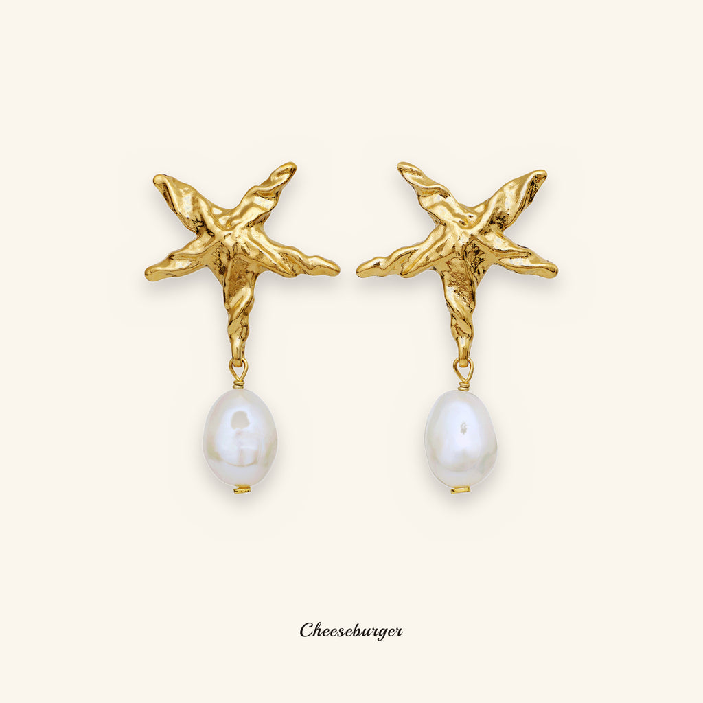 Five-pointed Star Pearl Earrings