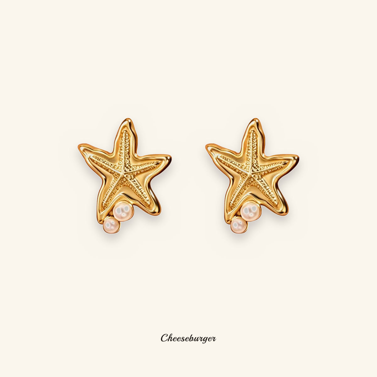 Starfish Stud Earrings with Pearl Inlay