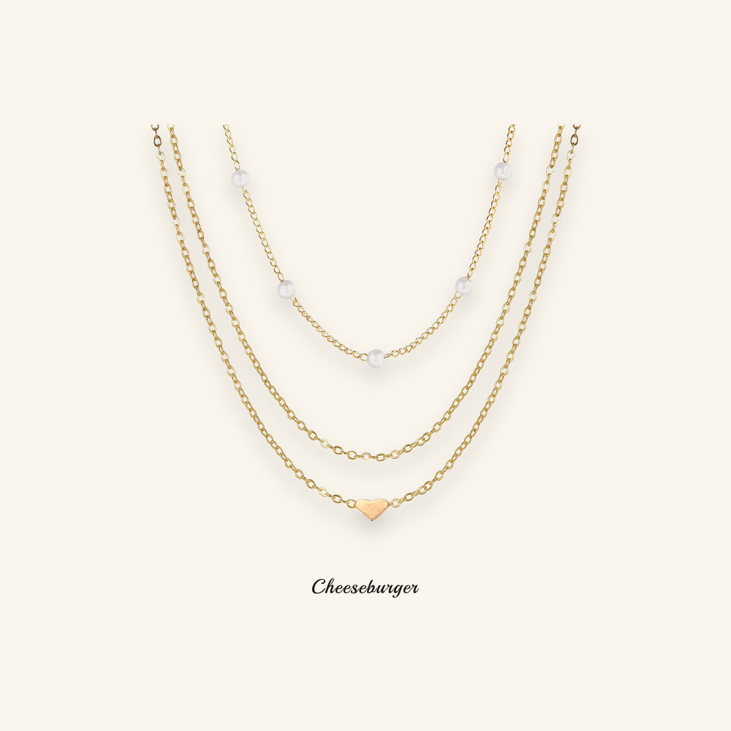 Heart-shaped Pearl Necklace, 3-piece Set