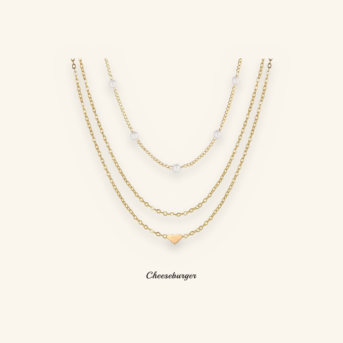 Heart-shaped Pearl Necklace, 3-piece Set